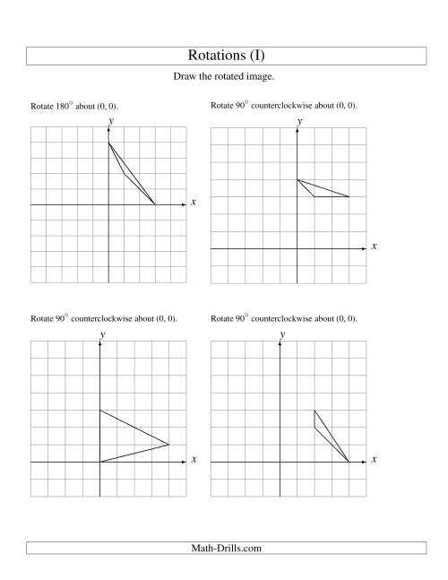 The Rotation of 3 Vertices around the Origin Starting in Quadrant I (I) Math Worksheet