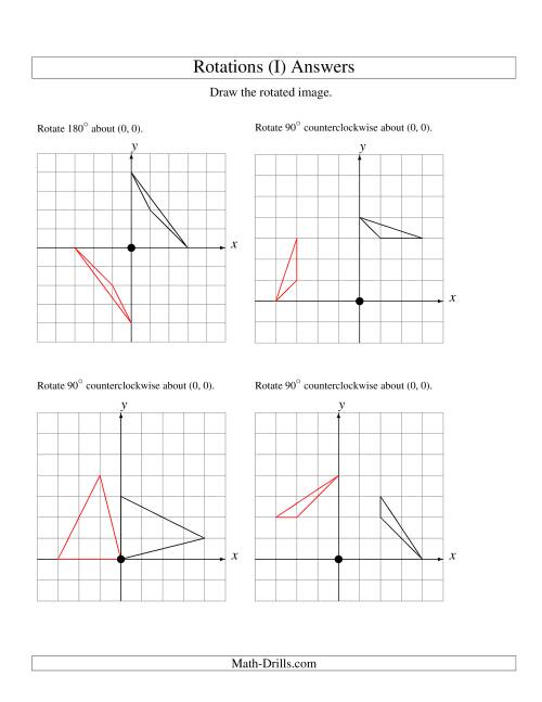 The Rotation of 3 Vertices around the Origin Starting in Quadrant I (I) Math Worksheet Page 2