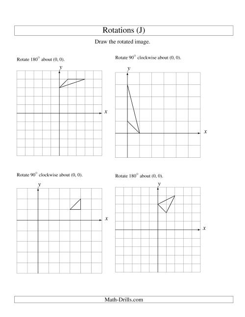 The Rotation of 3 Vertices around the Origin Starting in Quadrant I (J) Math Worksheet
