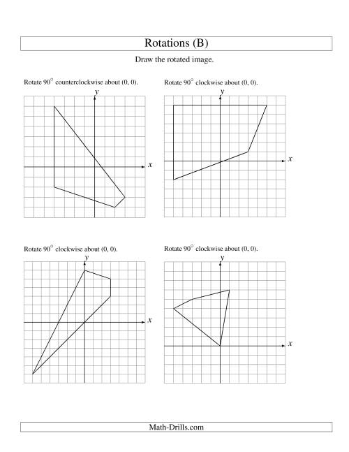 The Rotation of 4 Vertices around the Origin (B) Math Worksheet