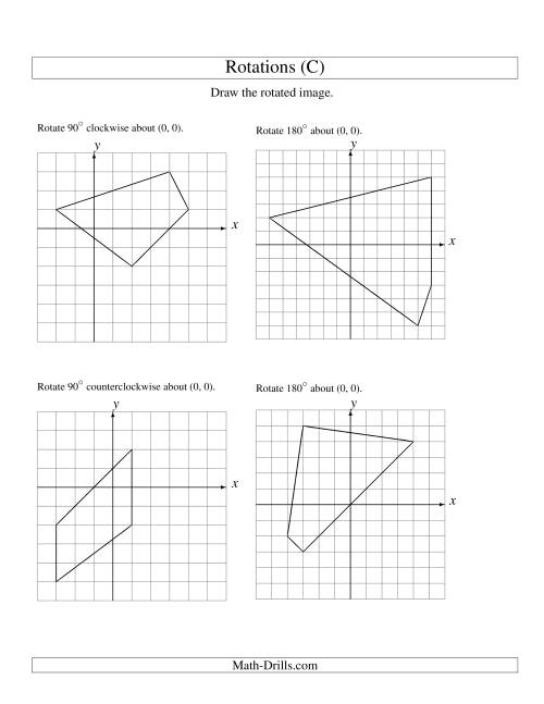 The Rotation of 4 Vertices around the Origin (C) Math Worksheet