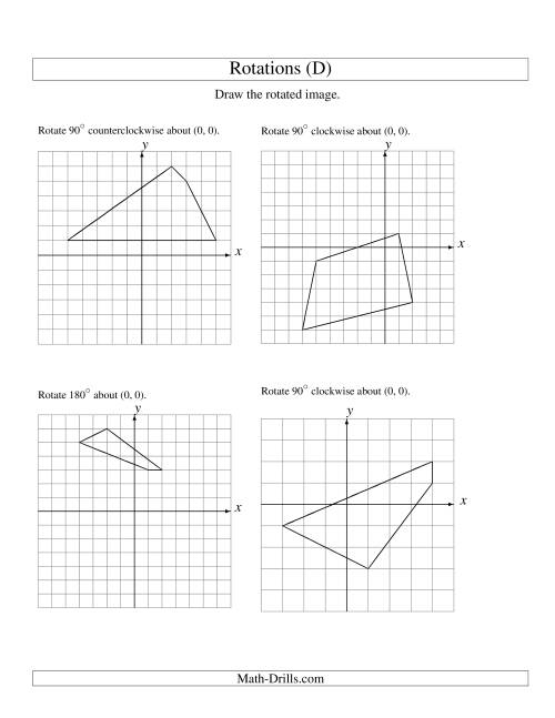 The Rotation of 4 Vertices around the Origin (D) Math Worksheet