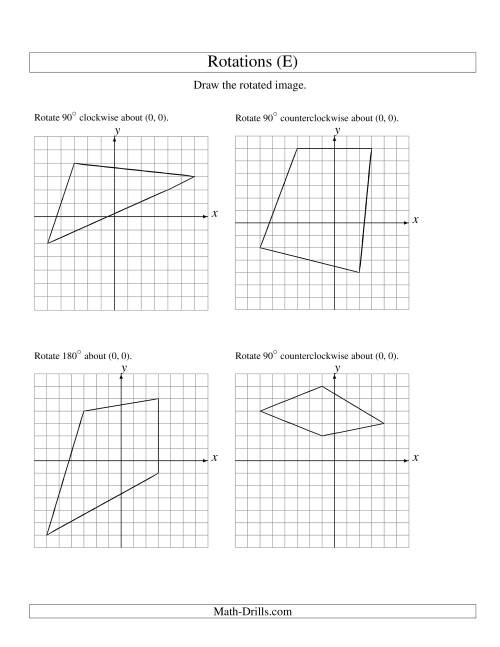 The Rotation of 4 Vertices around the Origin (E) Math Worksheet