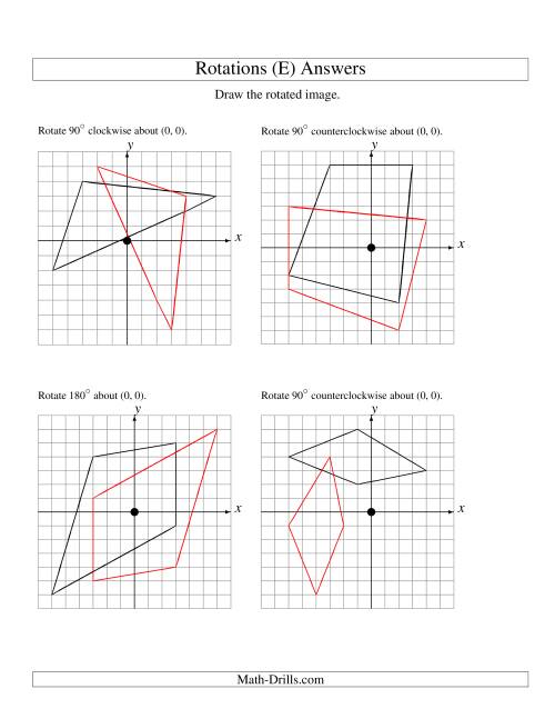 The Rotation of 4 Vertices around the Origin (E) Math Worksheet Page 2