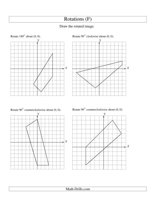 The Rotation of 4 Vertices around the Origin (F) Math Worksheet