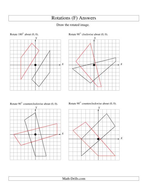 The Rotation of 4 Vertices around the Origin (F) Math Worksheet Page 2