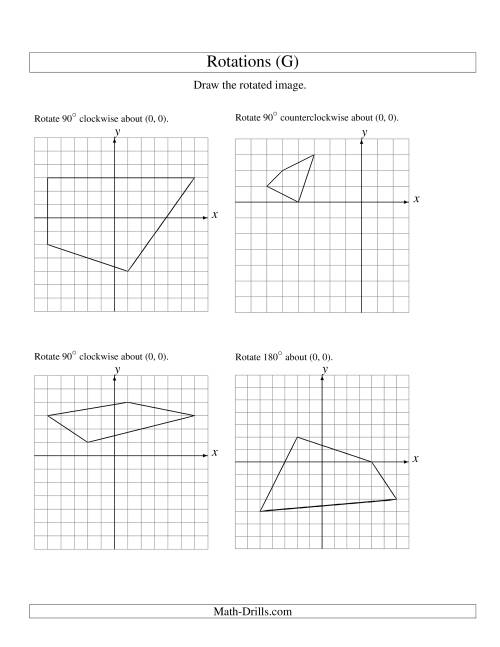 The Rotation of 4 Vertices around the Origin (G) Math Worksheet