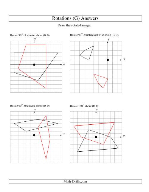 The Rotation of 4 Vertices around the Origin (G) Math Worksheet Page 2