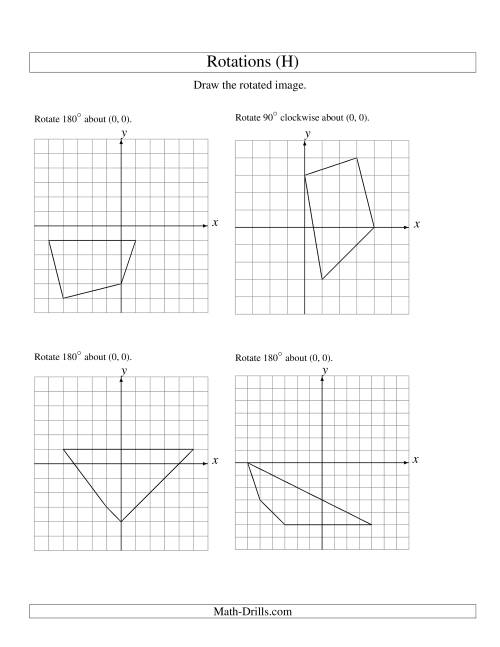 The Rotation of 4 Vertices around the Origin (H) Math Worksheet