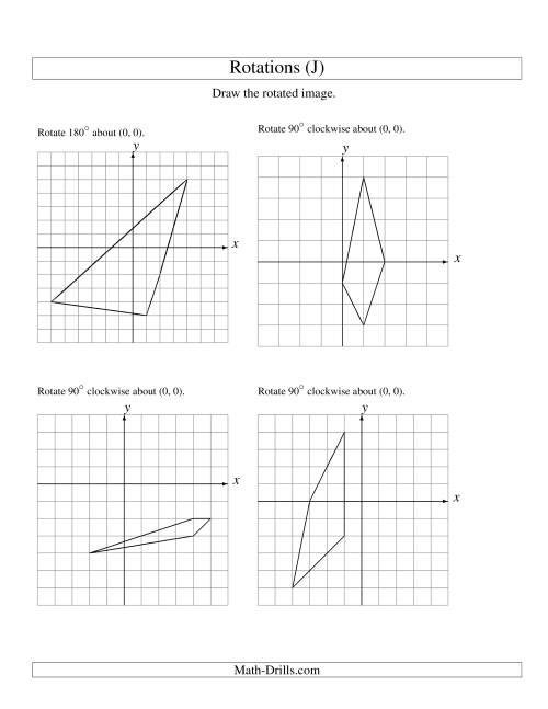 The Rotation of 4 Vertices around the Origin (J) Math Worksheet