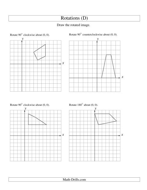 The Rotation of 4 Vertices around the Origin Starting in Quadrant I (D) Math Worksheet