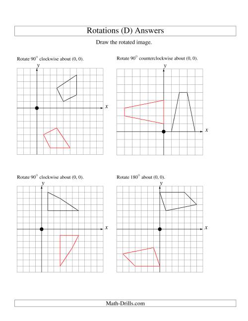 The Rotation of 4 Vertices around the Origin Starting in Quadrant I (D) Math Worksheet Page 2