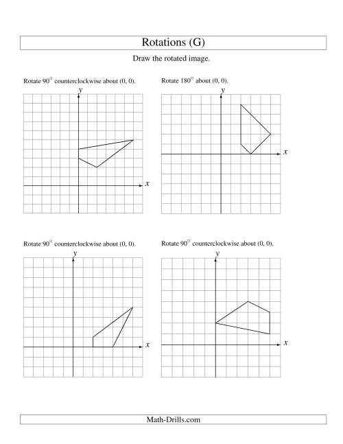 The Rotation of 4 Vertices around the Origin Starting in Quadrant I (G) Math Worksheet