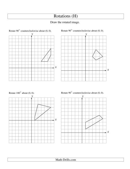The Rotation of 4 Vertices around the Origin Starting in Quadrant I (H) Math Worksheet