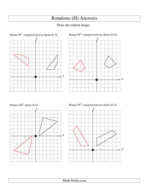 The Rotation of 4 Vertices around the Origin Starting in Quadrant I (H) Math Worksheet Page 2