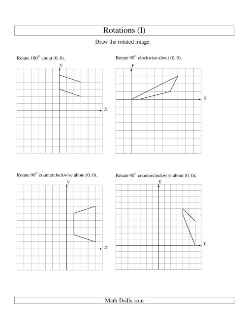 The Rotation of 4 Vertices around the Origin Starting in Quadrant I (I) Math Worksheet