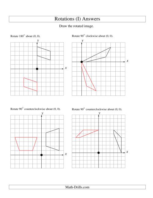 The Rotation of 4 Vertices around the Origin Starting in Quadrant I (I) Math Worksheet Page 2