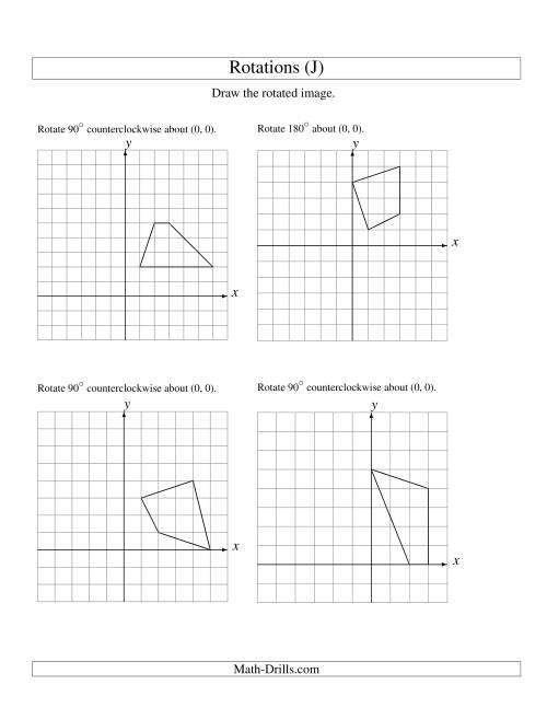 The Rotation of 4 Vertices around the Origin Starting in Quadrant I (J) Math Worksheet