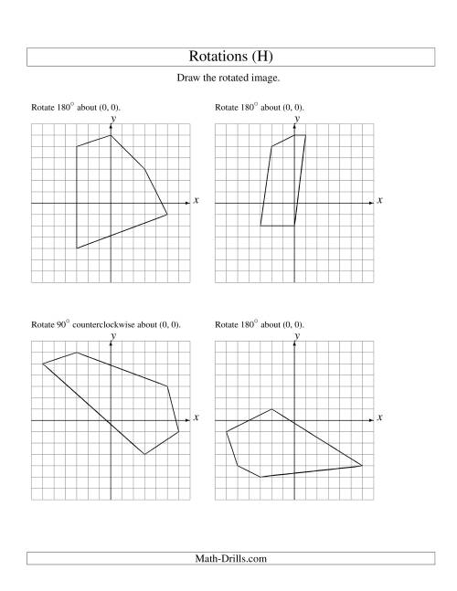 The Rotation of 5 Vertices around the Origin (H) Math Worksheet