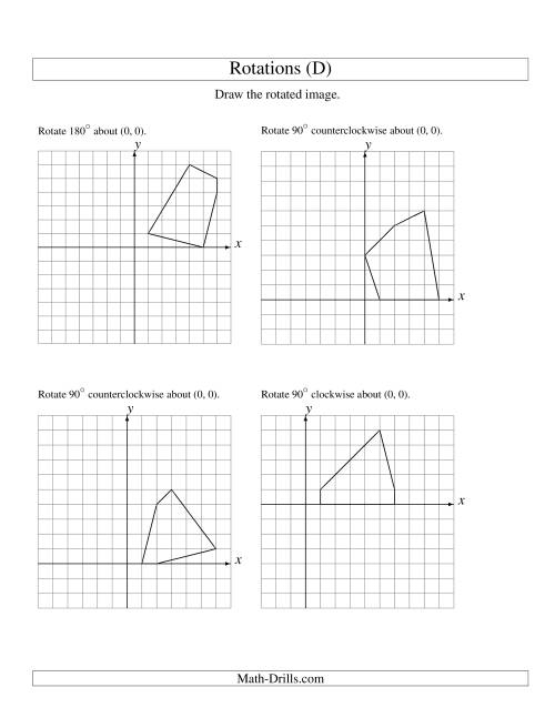 The Rotation of 5 Vertices around the Origin Starting in Quadrant I (D) Math Worksheet