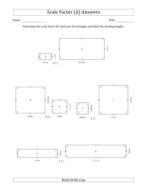 The Determine the Scale Factor Between Two Rectangles and Determine the Missing Lengths (Scale Factors in Intervals of 0.5) (A) Math Worksheet Page 2