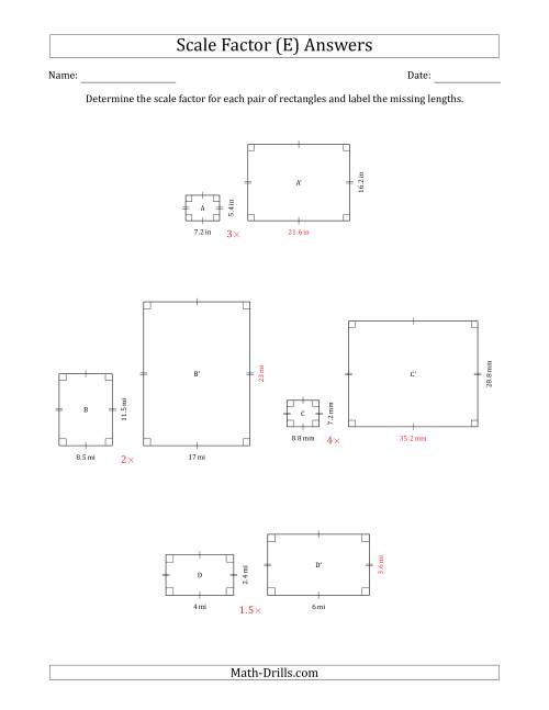The Determine the Scale Factor Between Two Rectangles and Determine the Missing Lengths (Scale Factors in Intervals of 0.5) (E) Math Worksheet Page 2
