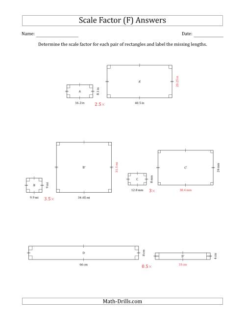 The Determine the Scale Factor Between Two Rectangles and Determine the Missing Lengths (Scale Factors in Intervals of 0.5) (F) Math Worksheet Page 2