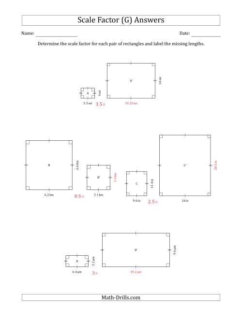 The Determine the Scale Factor Between Two Rectangles and Determine the Missing Lengths (Scale Factors in Intervals of 0.5) (G) Math Worksheet Page 2