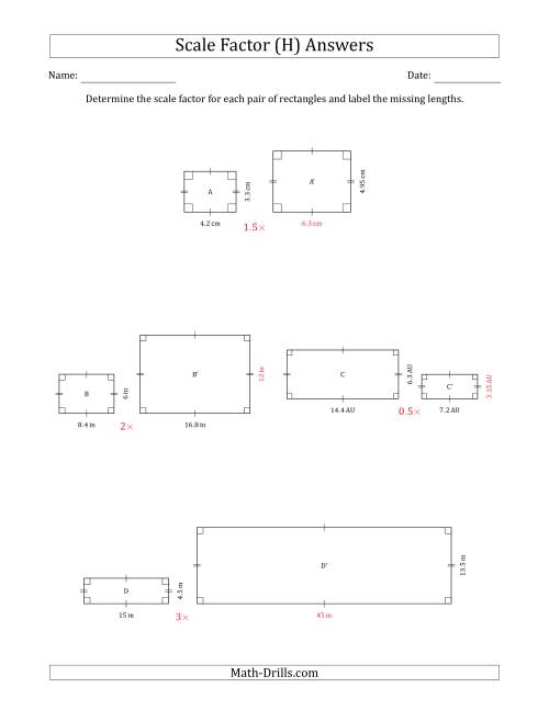 The Determine the Scale Factor Between Two Rectangles and Determine the Missing Lengths (Scale Factors in Intervals of 0.5) (H) Math Worksheet Page 2