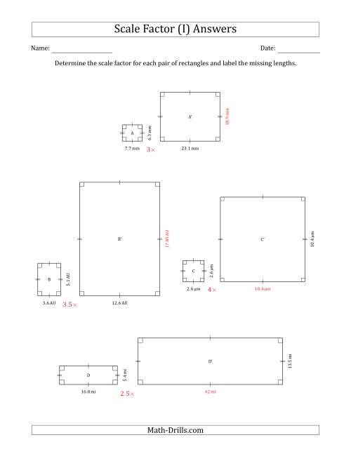 The Determine the Scale Factor Between Two Rectangles and Determine the Missing Lengths (Scale Factors in Intervals of 0.5) (I) Math Worksheet Page 2