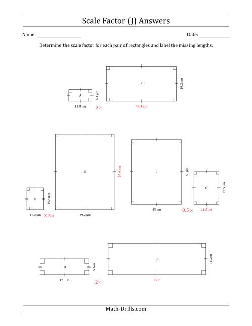 The Determine the Scale Factor Between Two Rectangles and Determine the Missing Lengths (Scale Factors in Intervals of 0.5) (J) Math Worksheet Page 2