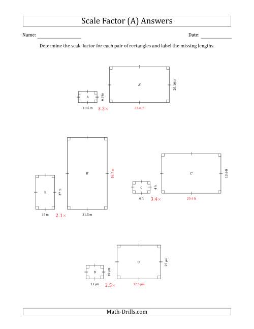 The Determine the Scale Factor Between Two Rectangles and Determine the Missing Lengths (Scale Factors in Intervals of 0.1) (A) Math Worksheet Page 2