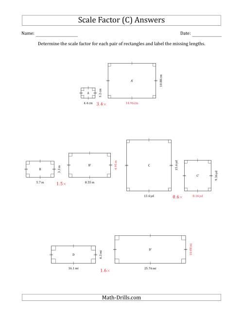 The Determine the Scale Factor Between Two Rectangles and Determine the Missing Lengths (Scale Factors in Intervals of 0.1) (C) Math Worksheet Page 2
