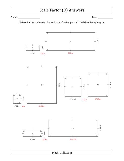 The Determine the Scale Factor Between Two Rectangles and Determine the Missing Lengths (Scale Factors in Intervals of 0.1) (D) Math Worksheet Page 2