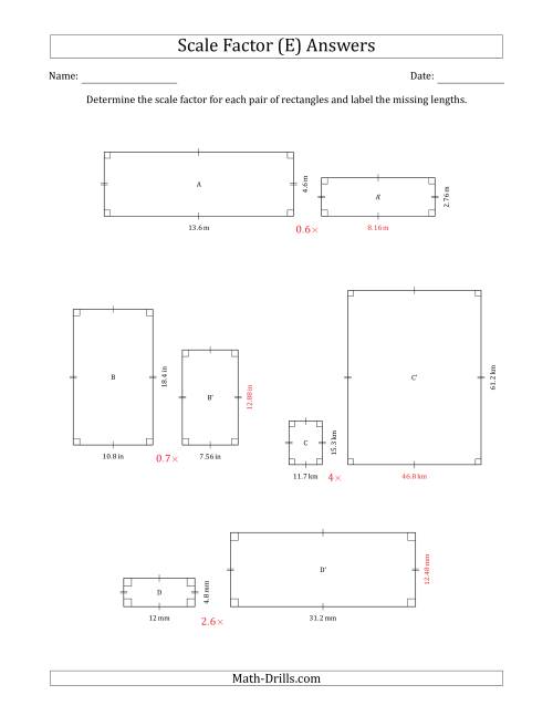 The Determine the Scale Factor Between Two Rectangles and Determine the Missing Lengths (Scale Factors in Intervals of 0.1) (E) Math Worksheet Page 2