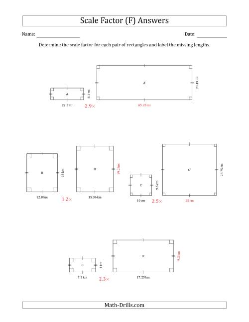The Determine the Scale Factor Between Two Rectangles and Determine the Missing Lengths (Scale Factors in Intervals of 0.1) (F) Math Worksheet Page 2