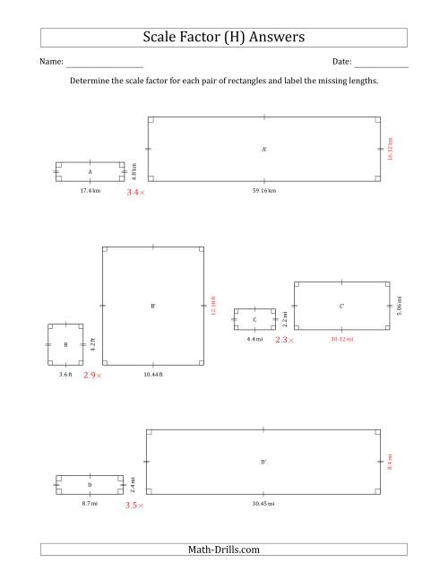 The Determine the Scale Factor Between Two Rectangles and Determine the Missing Lengths (Scale Factors in Intervals of 0.1) (H) Math Worksheet Page 2