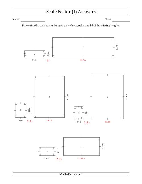 The Determine the Scale Factor Between Two Rectangles and Determine the Missing Lengths (Scale Factors in Intervals of 0.1) (I) Math Worksheet Page 2