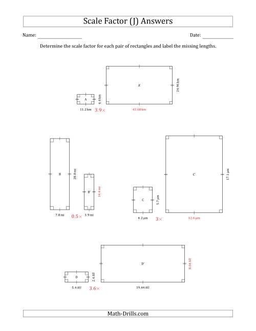 The Determine the Scale Factor Between Two Rectangles and Determine the Missing Lengths (Scale Factors in Intervals of 0.1) (J) Math Worksheet Page 2