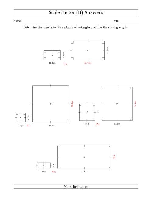 The Determine the Scale Factor Between Two Rectangles and Determine the Missing Lengths (Whole Number Scale Factors) (B) Math Worksheet Page 2