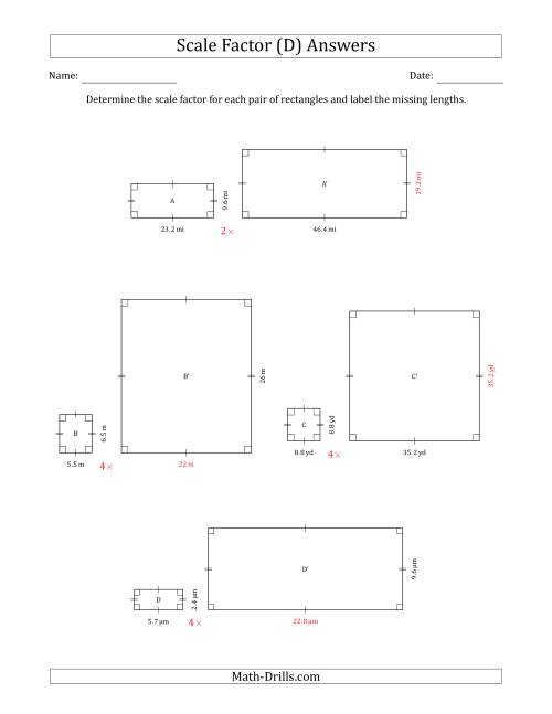 The Determine the Scale Factor Between Two Rectangles and Determine the Missing Lengths (Whole Number Scale Factors) (D) Math Worksheet Page 2