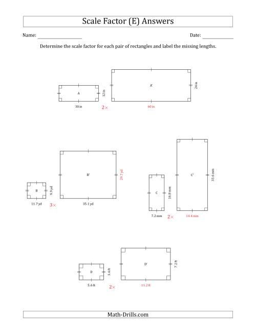 The Determine the Scale Factor Between Two Rectangles and Determine the Missing Lengths (Whole Number Scale Factors) (E) Math Worksheet Page 2