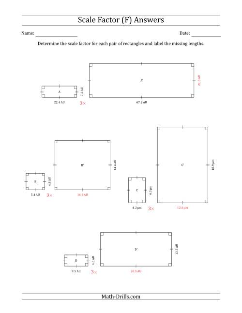 The Determine the Scale Factor Between Two Rectangles and Determine the Missing Lengths (Whole Number Scale Factors) (F) Math Worksheet Page 2