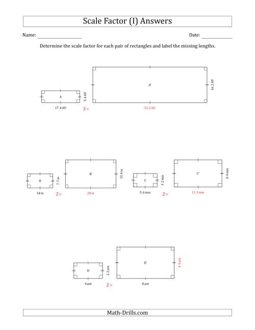 The Determine the Scale Factor Between Two Rectangles and Determine the Missing Lengths (Whole Number Scale Factors) (I) Math Worksheet Page 2