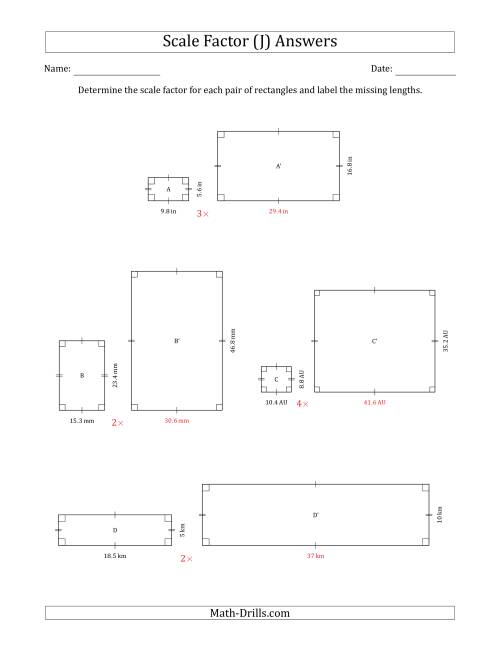 The Determine the Scale Factor Between Two Rectangles and Determine the Missing Lengths (Whole Number Scale Factors) (J) Math Worksheet Page 2
