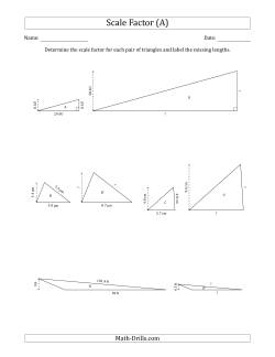 Determine the Scale Factor Between Two Triangles and Determine the Missing Lengths (Scale Factors in Increments of 0.5)