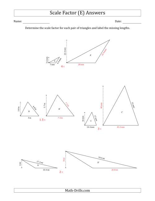 The Determine the Scale Factor Between Two Triangles and Determine the Missing Lengths (Scale Factors in Increments of 0.5) (E) Math Worksheet Page 2