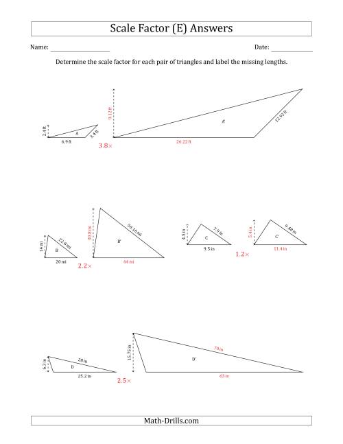 The Determine the Scale Factor Between Two Triangles and Determine the Missing Lengths (Scale Factors in Increments of 0.1) (E) Math Worksheet Page 2