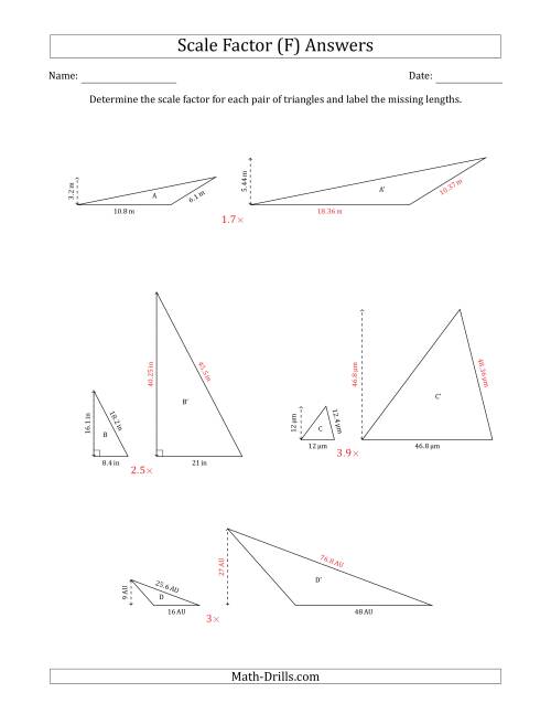 The Determine the Scale Factor Between Two Triangles and Determine the Missing Lengths (Scale Factors in Increments of 0.1) (F) Math Worksheet Page 2