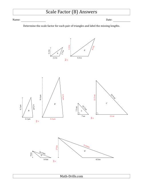 The Determine the Scale Factor Between Two Triangles and Determine the Missing Lengths (Whole Number Scale Factors) (B) Math Worksheet Page 2